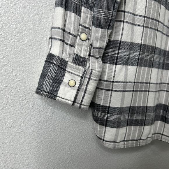 American Eagle Plaid Flannel Shirt Women’s Small Cream Oversized Snap Button - Picture 9 of 12